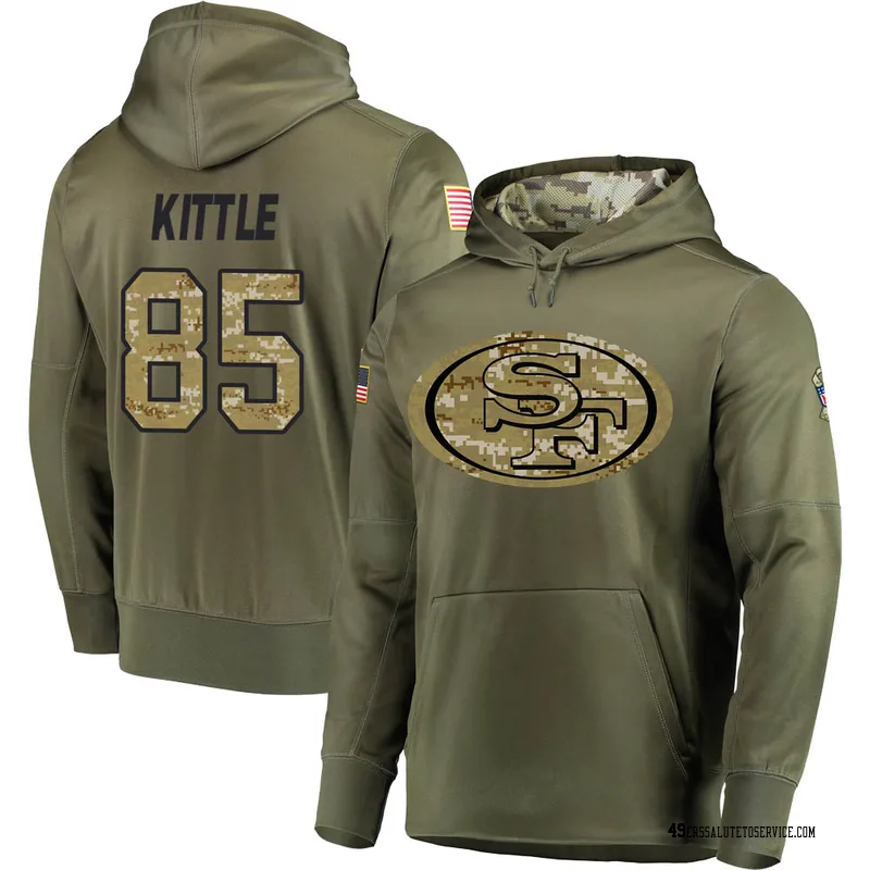 Youth George Kittle San Francisco 49ers Olive Salute to Service Pullover Hoodie